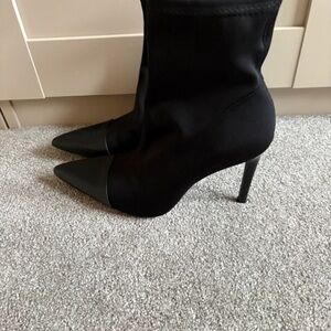 Zara Black Pointed Sock Ankle Boots with Stiletto Heel